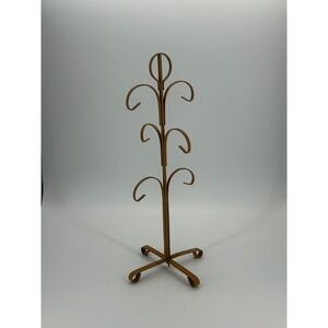 VTG MCM Made in Japan Metal Mug Tree Stand Gold Brown 6 Hook Coffee Cup Holder